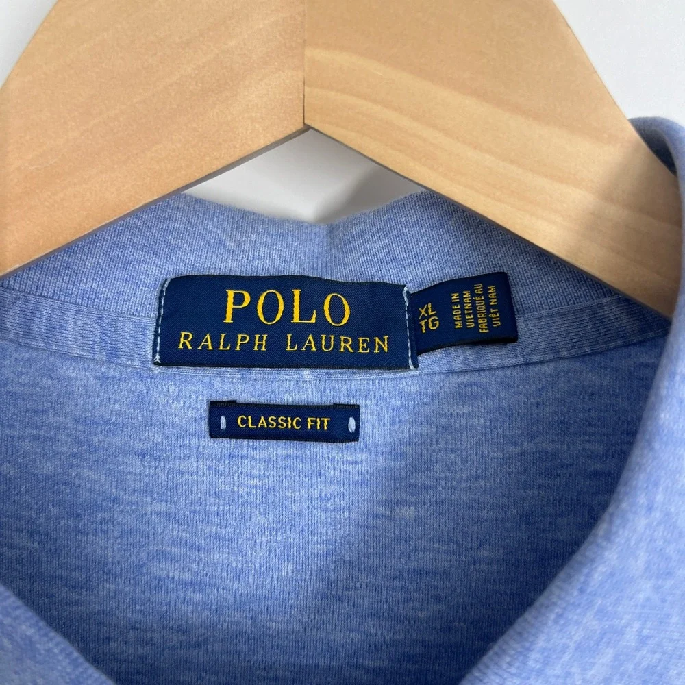 Polo Ralph Lauren Mens XL Classic Fit Blue Heathered Cotton Polo Shirt‎ Red Pony
